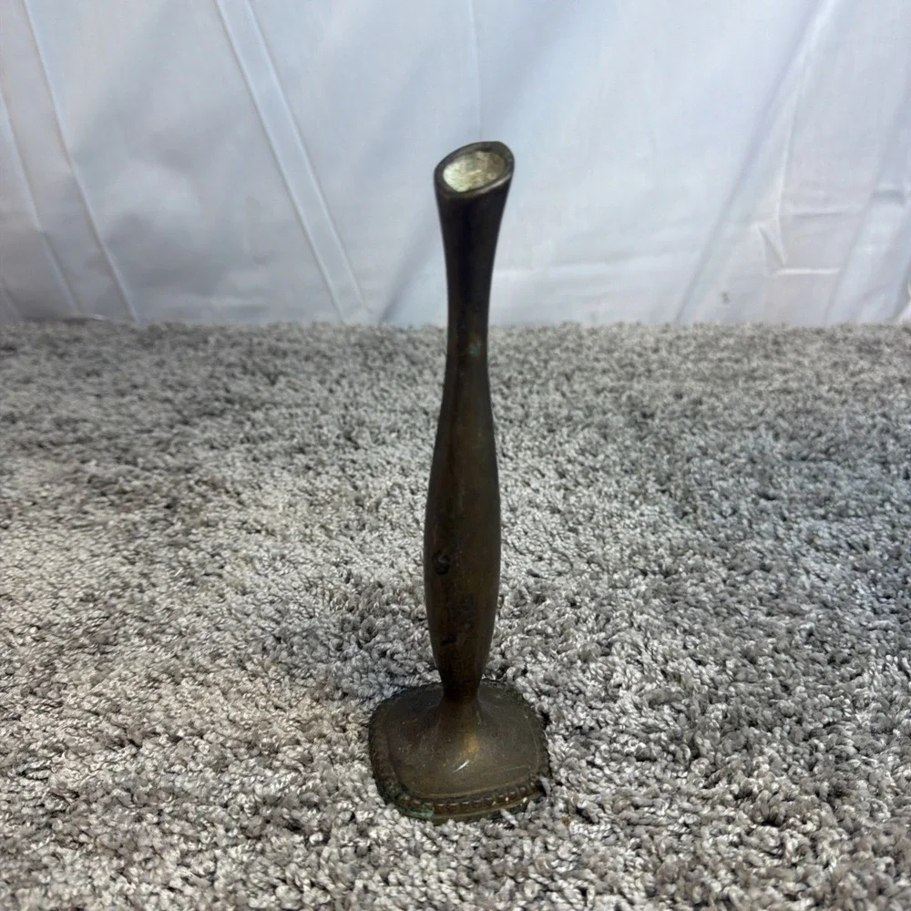Vintage Solid Brass Bud Vase Mid Century Modern Tapered Made in India Boho Decor